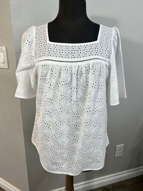 GAP White Eyelet Square-Neck Peasant Top